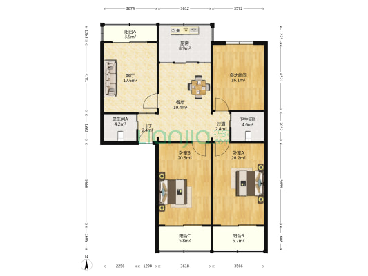 锦安花园 3室2厅2卫 150平方