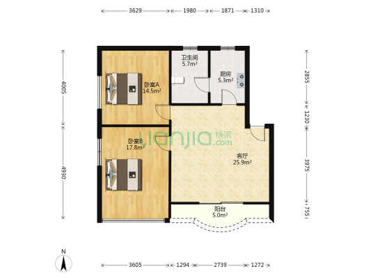 江滨花园二期 2室1厅1卫 91平方
