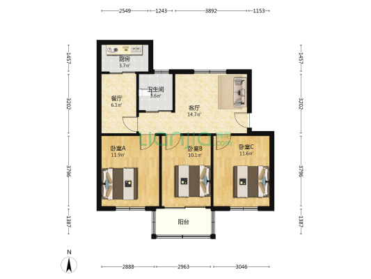 湖东路39号 3室2厅1卫 77平方
