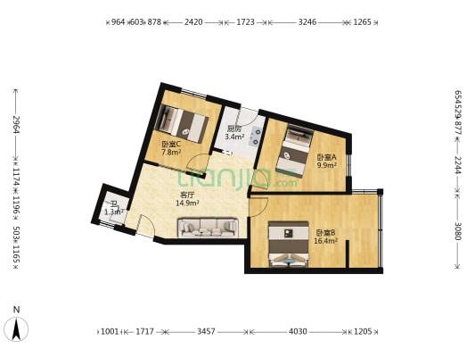 铜沛路99号 3室1厅1卫 65平方