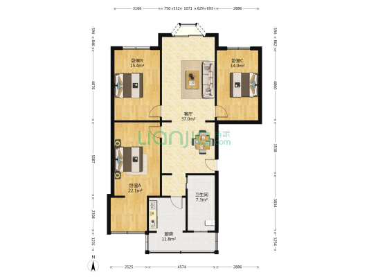 三元大道78号院 3室1厅1卫 123平方