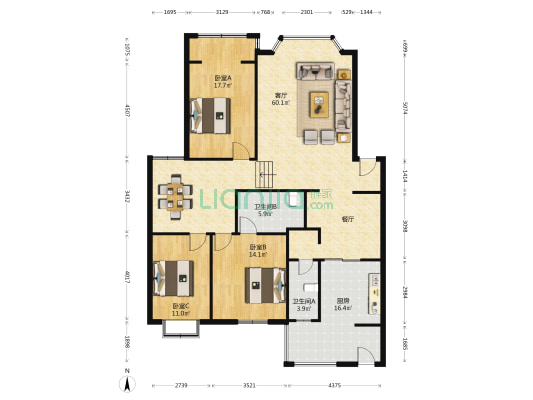 柳河花园东区 3室1厅2卫 143平方