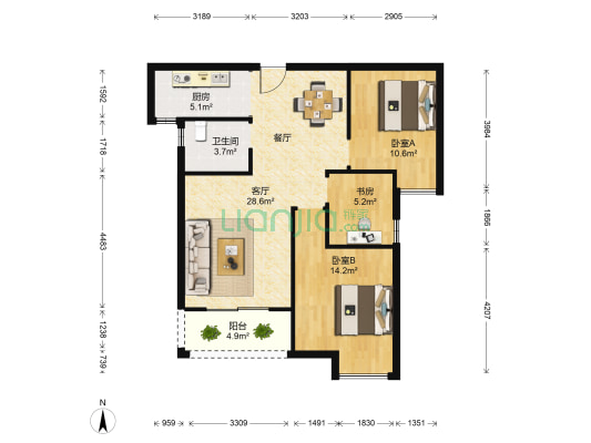 泊樾府 3室1厅1卫 95平方