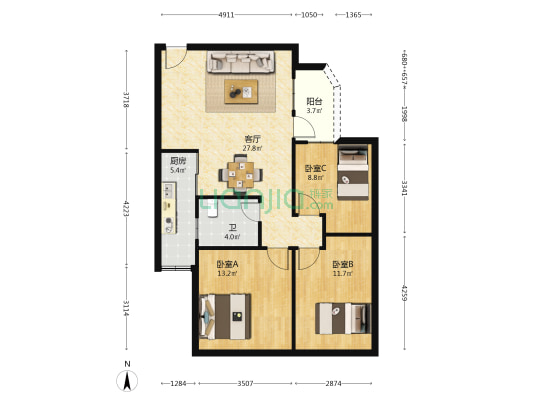 田洋8巷6号 3室1厅1卫 88平方