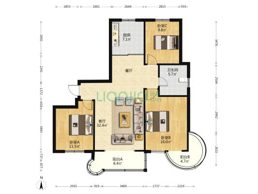 城投锦绣城 3室1厅1卫 139平方