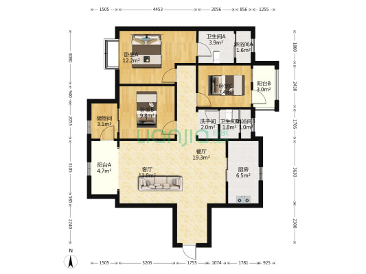 万科溥天龙堂润龙轩 3室2厅5卫 115平方
