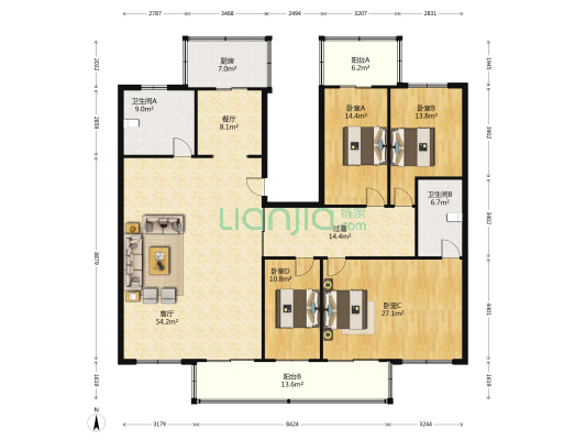 太平洋小区14号院 4室2厅2卫 216平方