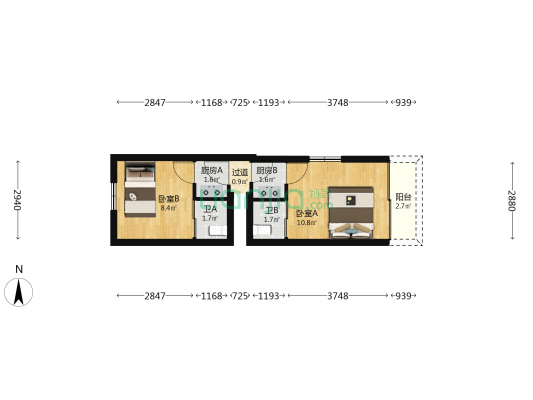 放生池38弄 2室0厅2卫 80平方