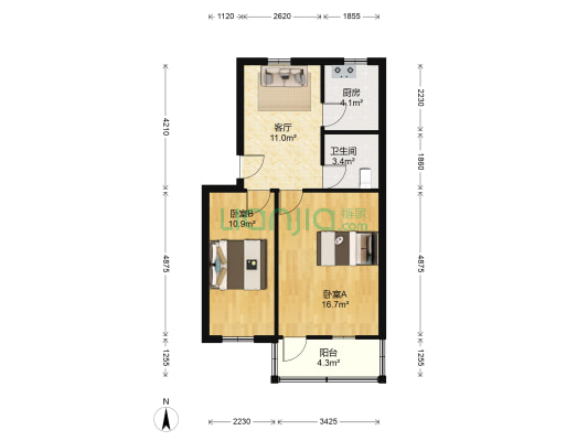 工人新村 2室1厅1卫 59平方