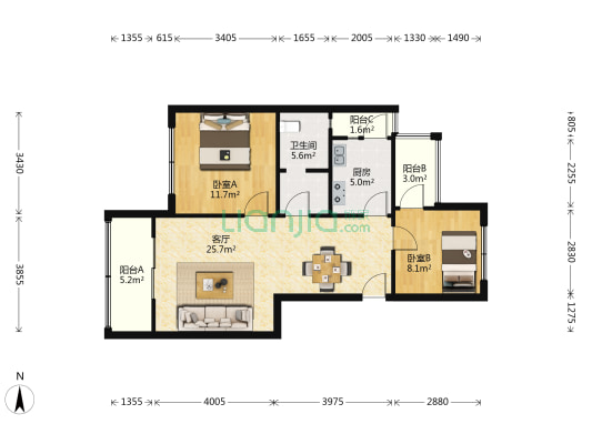 天旭逸城 2室1厅1卫 81平方