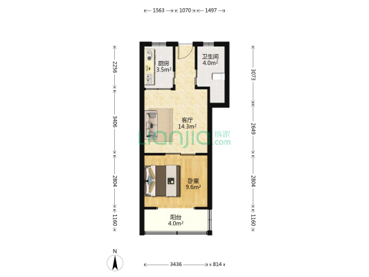 工农三村 1室1厅1卫 43平方