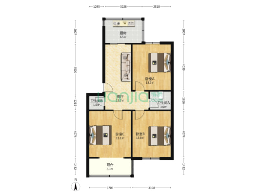 西号巷1号 3室1厅2卫 87平方