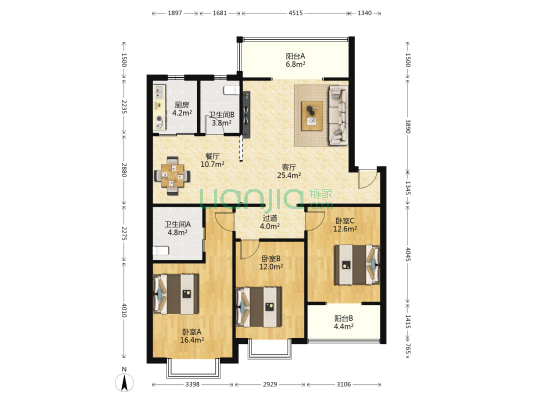 怡園 3室2厅2卫 125平方