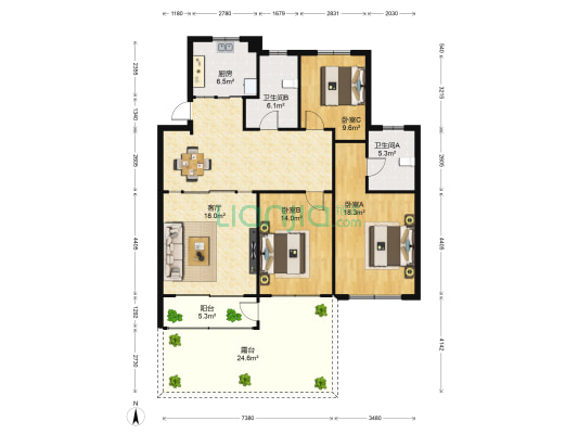 勤新苑 3室1厅2卫 124平方