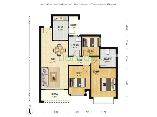 中诚璟泷湾 3室1厅2卫 100平方
