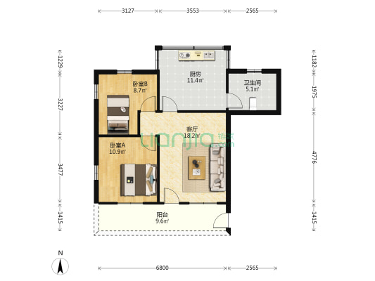 新华路七号 2室1厅1卫 71平方