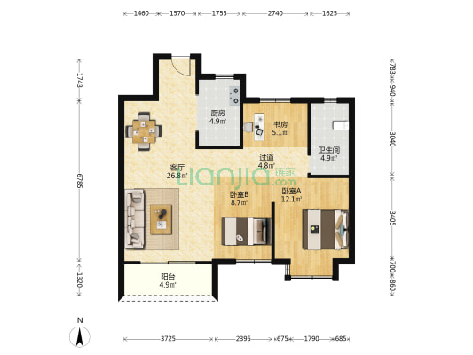 海伦堡宽塘雅院 3室1厅1卫 93平方