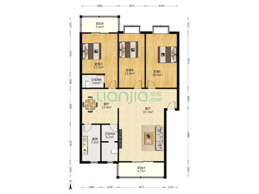 临潼区建筑工程公司住宅小区 3室2厅2卫 154平方