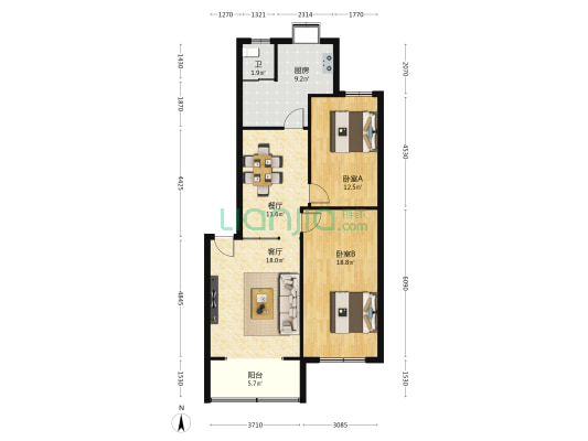 纺织局宿舍小区 2室2厅1卫 97平方