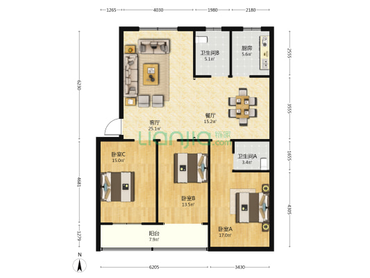 紫荆苑小区 3室2厅2卫 130平方