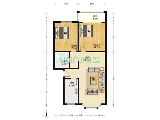 锦鸿西苑 2室1厅1卫 96平方