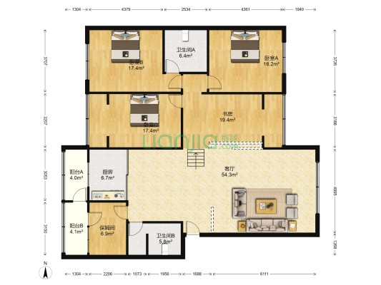 新科大厦 4室1厅2卫 183平方