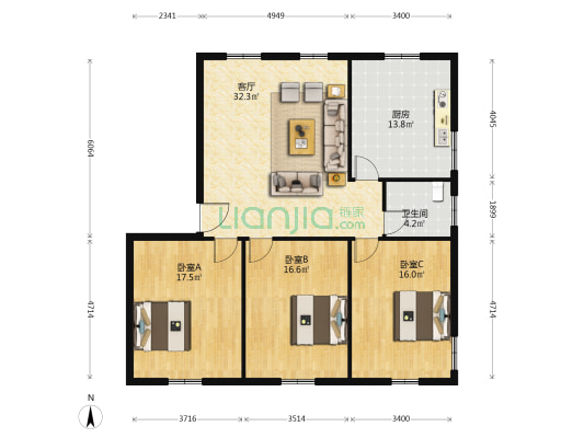 黄河西路701号 3室1厅1卫 102平方