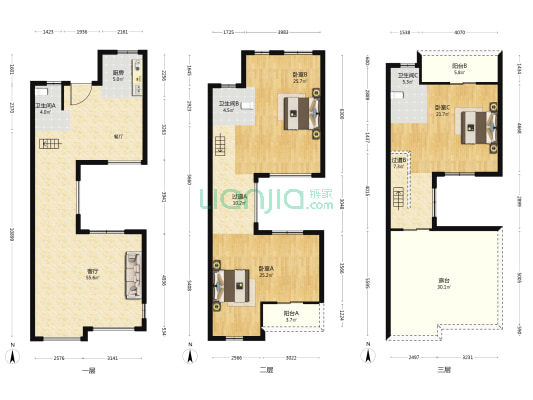 融汇山水A区 3室1厅3卫 236平方