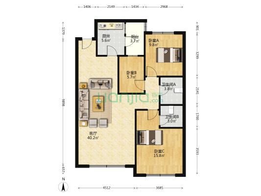 龙创睦邻1期 3室1厅2卫 125平方