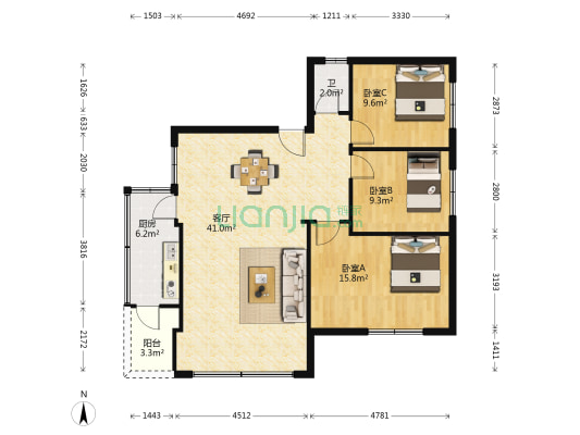 兴丰楼 3室1厅1卫 118平方