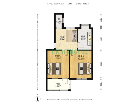 科学村社区 2室1厅1卫 58平方