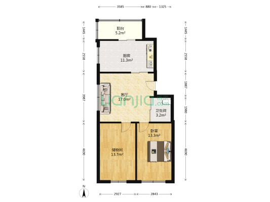 梧桐花园一期 1室1厅1卫 80平方