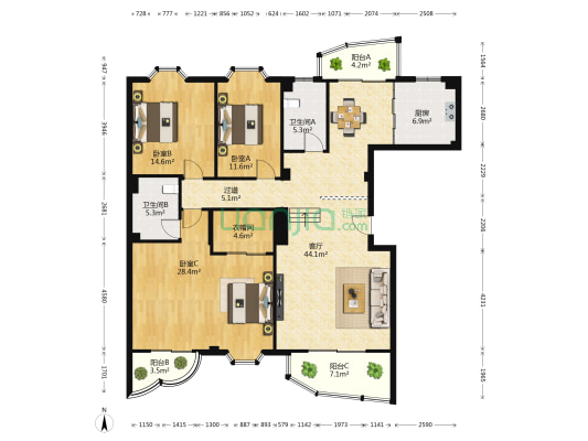南航花苑 3室1厅2卫 171平方