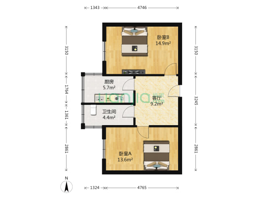 民安路40号院 2室1厅1卫 57平方