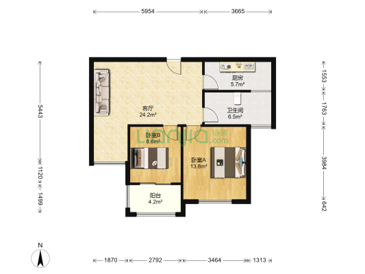 华轩中鑫御景东苑 2室1厅1卫 82平方