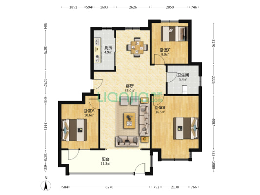 贵和嘉悦府 3室1厅1卫 114平方
