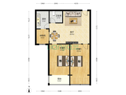 文化厅新高层 2室1厅1卫 106平方