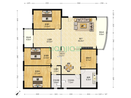 建设中路595号 3室1厅2卫 167平方