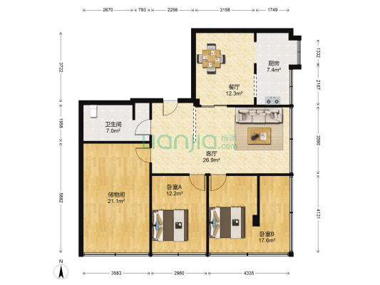 省文物总店宿舍 2室2厅1卫 128平方