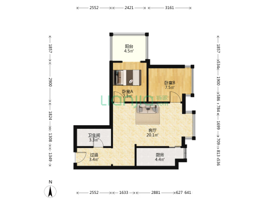 宝佳丽景小区 2室1厅1卫 74平方