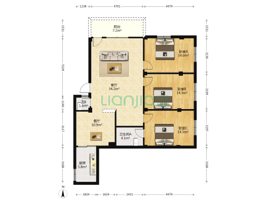 小桥街 3室2厅2卫 126平方