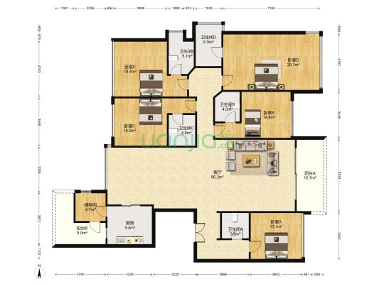 锦绣山河三期 5室1厅5卫 272平方