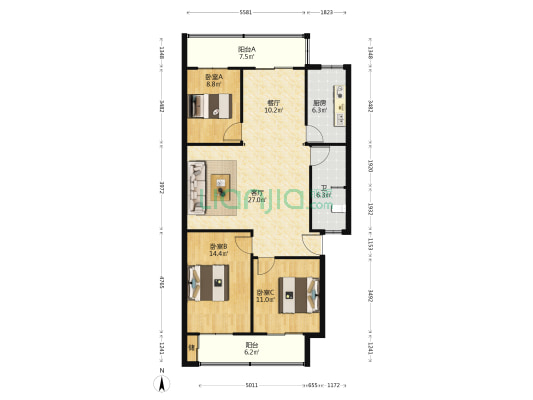 民政局家属院 3室2厅1卫 113平方