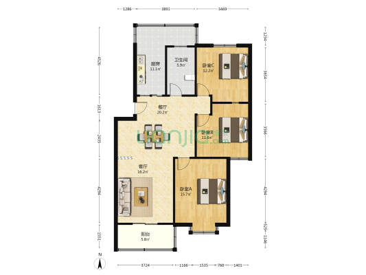 清华苑教师公寓 3室2厅1卫 115平方