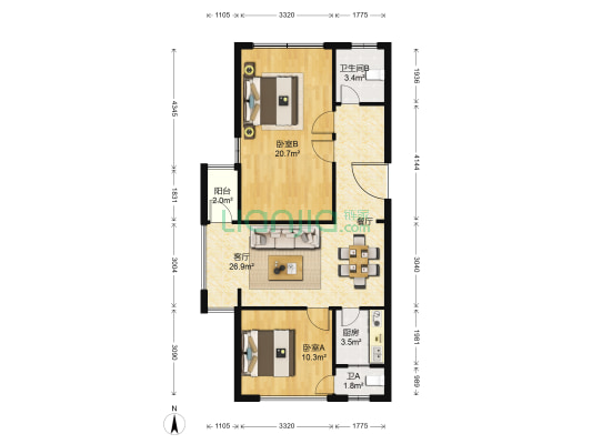 商贸城精品区 2室1厅2卫 94平方