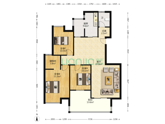 电力明园 3室1厅1卫 124平方