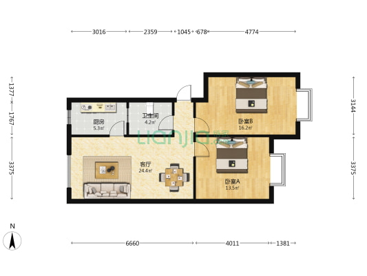 徐家冲路2号 2室1厅1卫 84平方
