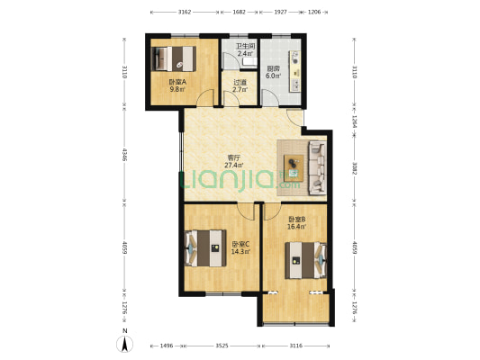 新胜小区 3室1厅1卫 96平方