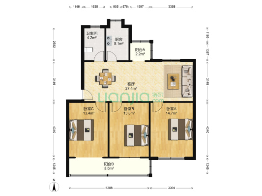 莘园路新村 3室1厅1卫 101平方