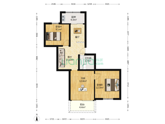 市委干部学校宿舍 3室1厅1卫 77平方